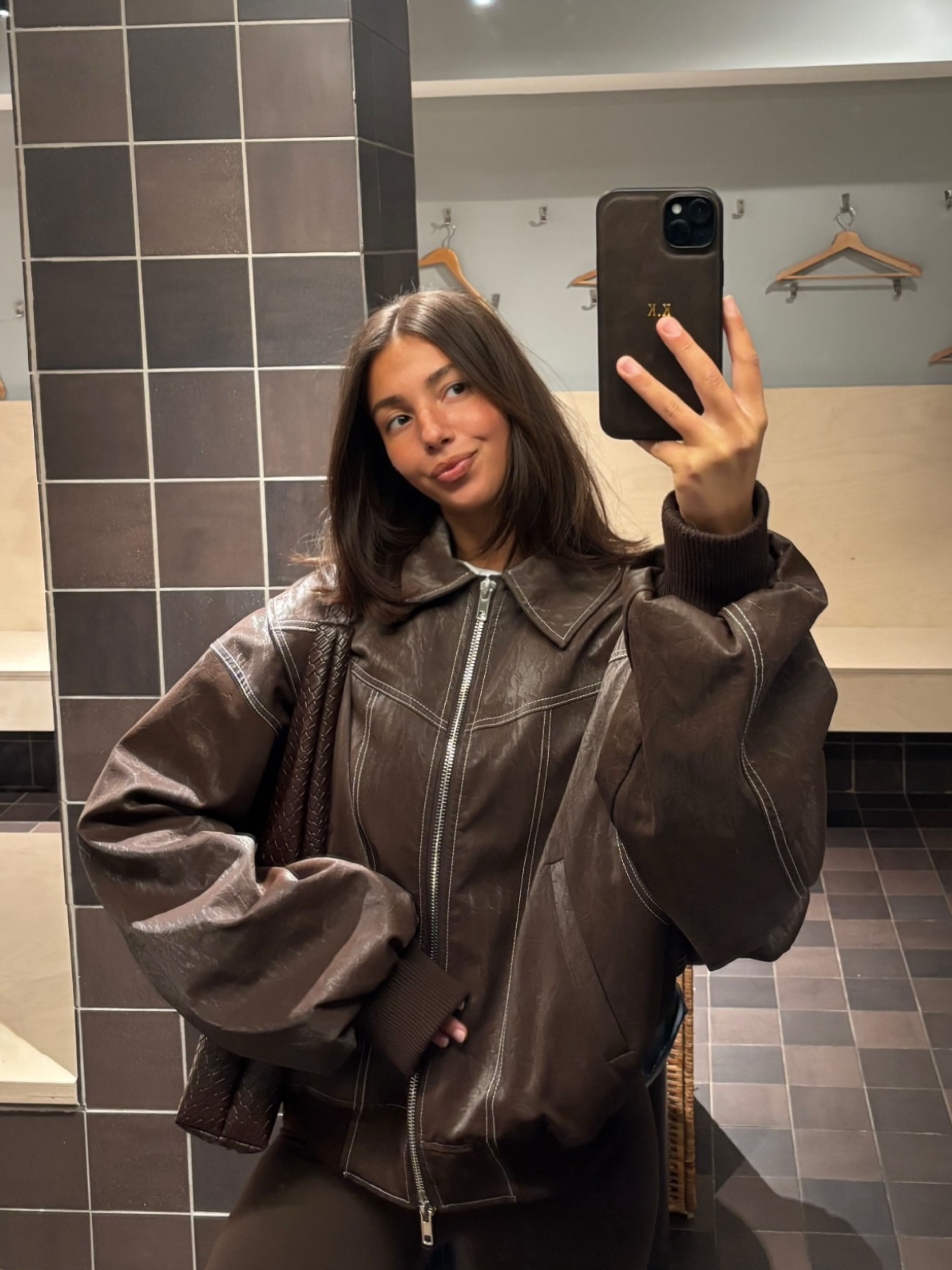 Oversized Contrast Stitch Jacket Brown