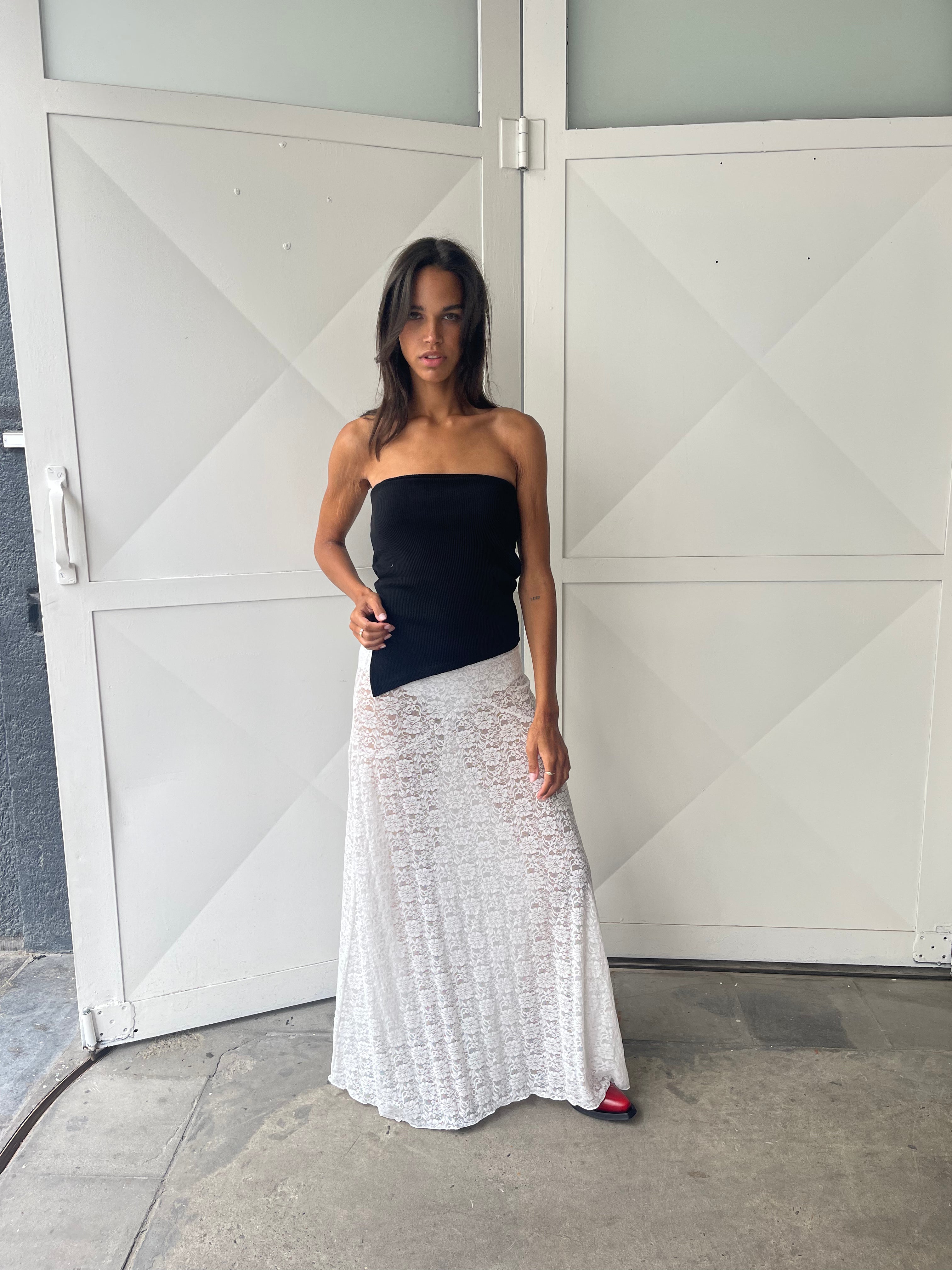 Long Lace Skirt White