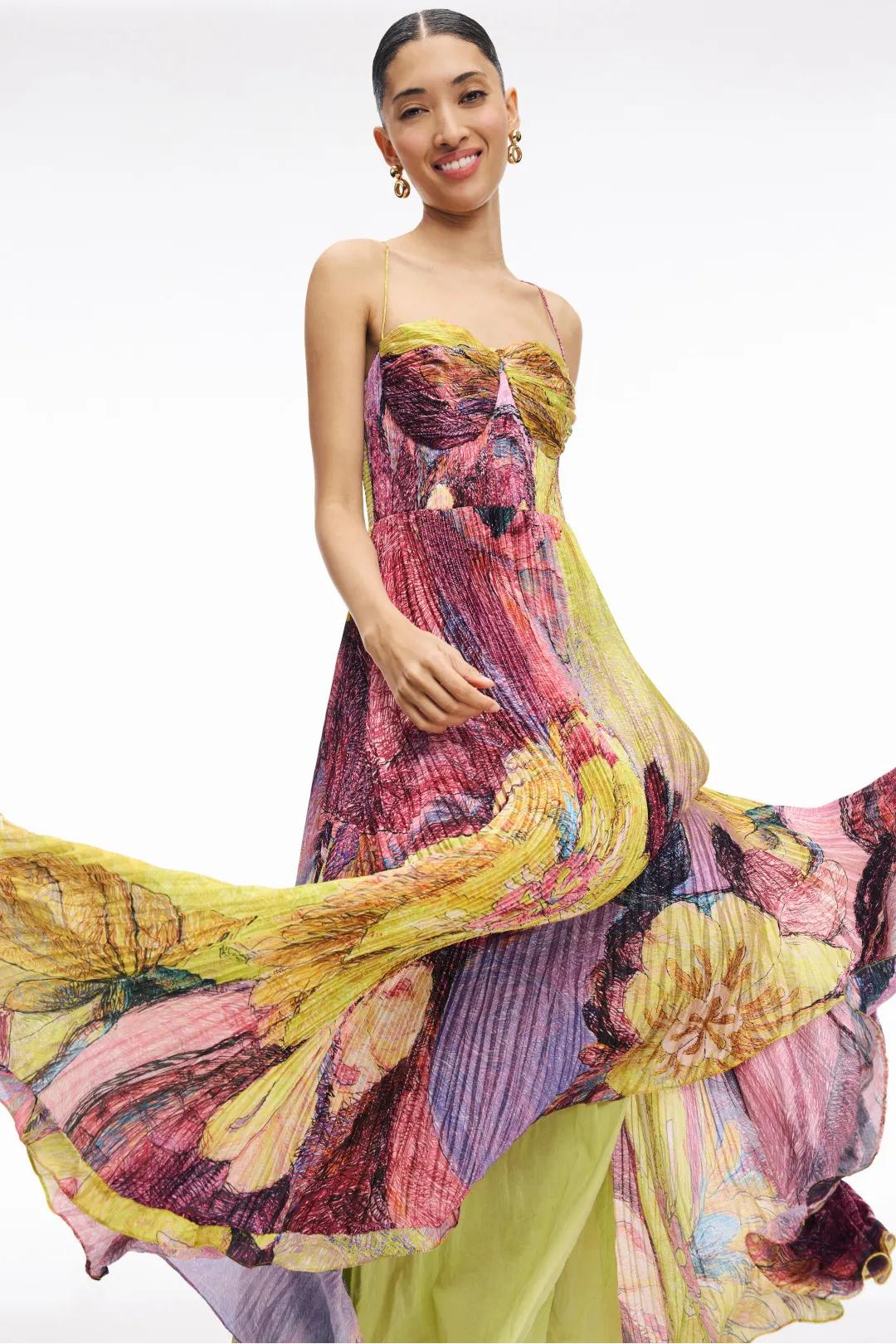 Kiara Multicolored Ikat Print Maxi Dress