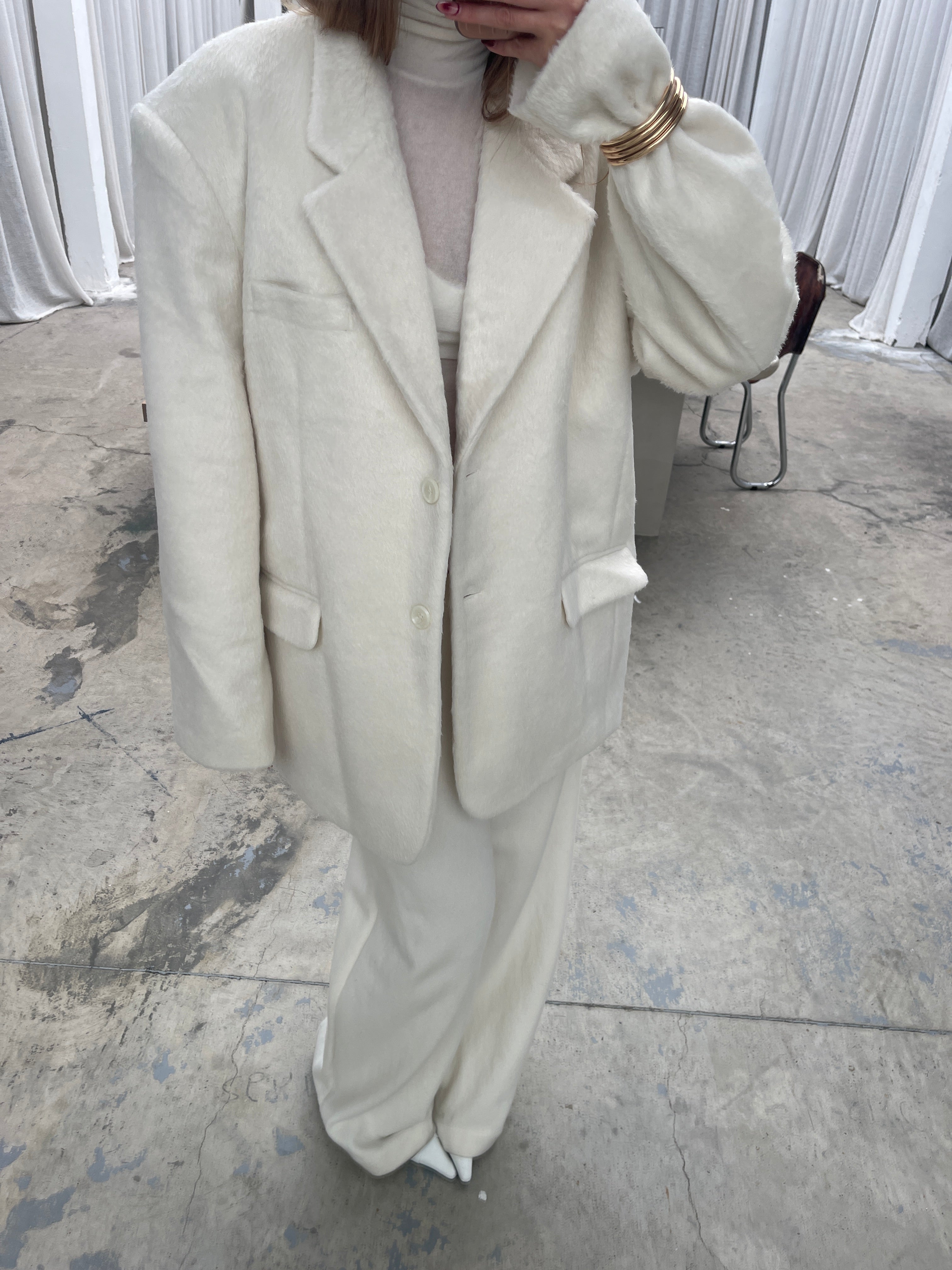 Oversized Brushed Wool Blazer Off White