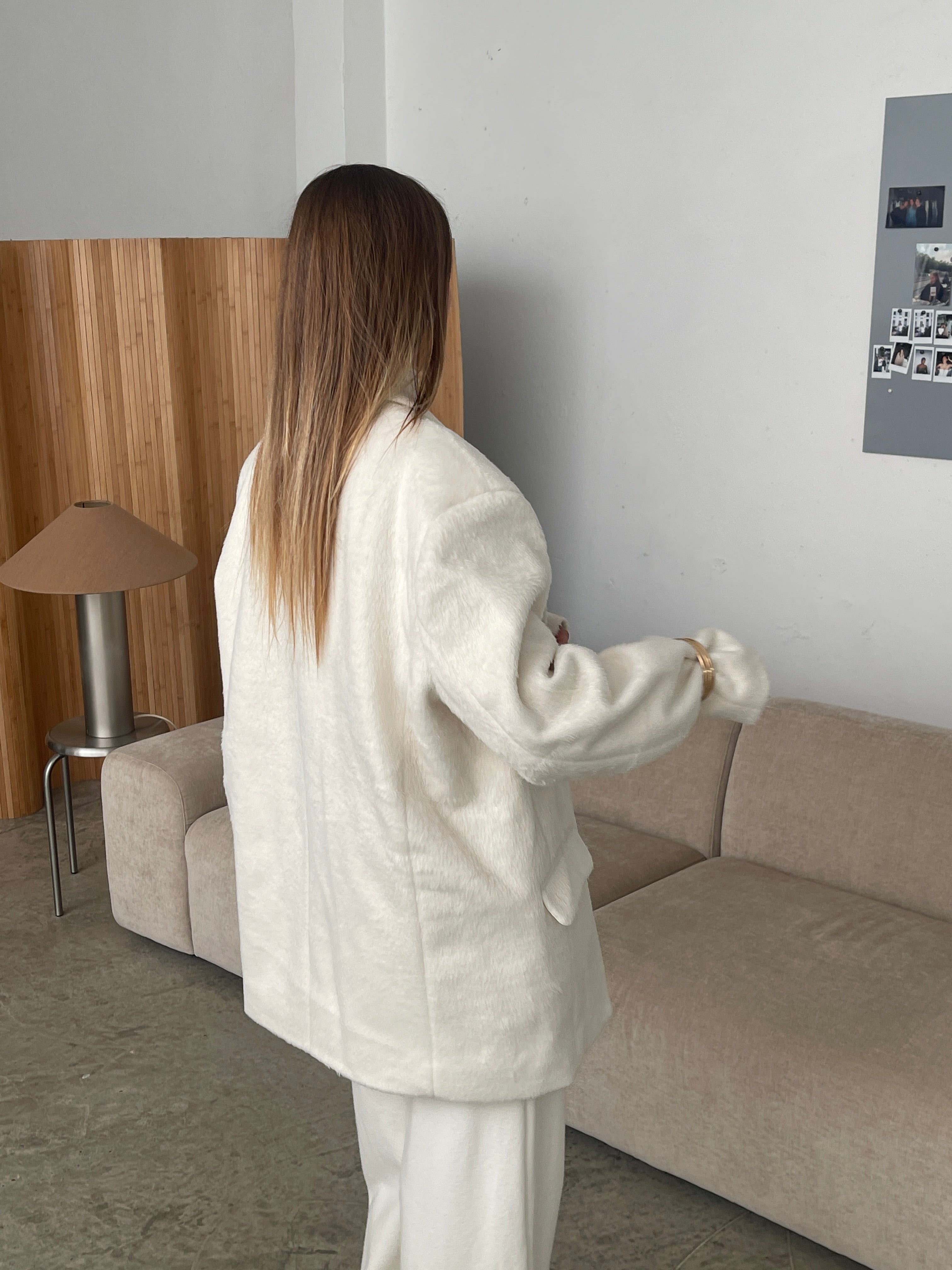 Oversized Brushed Wool Blazer Off White