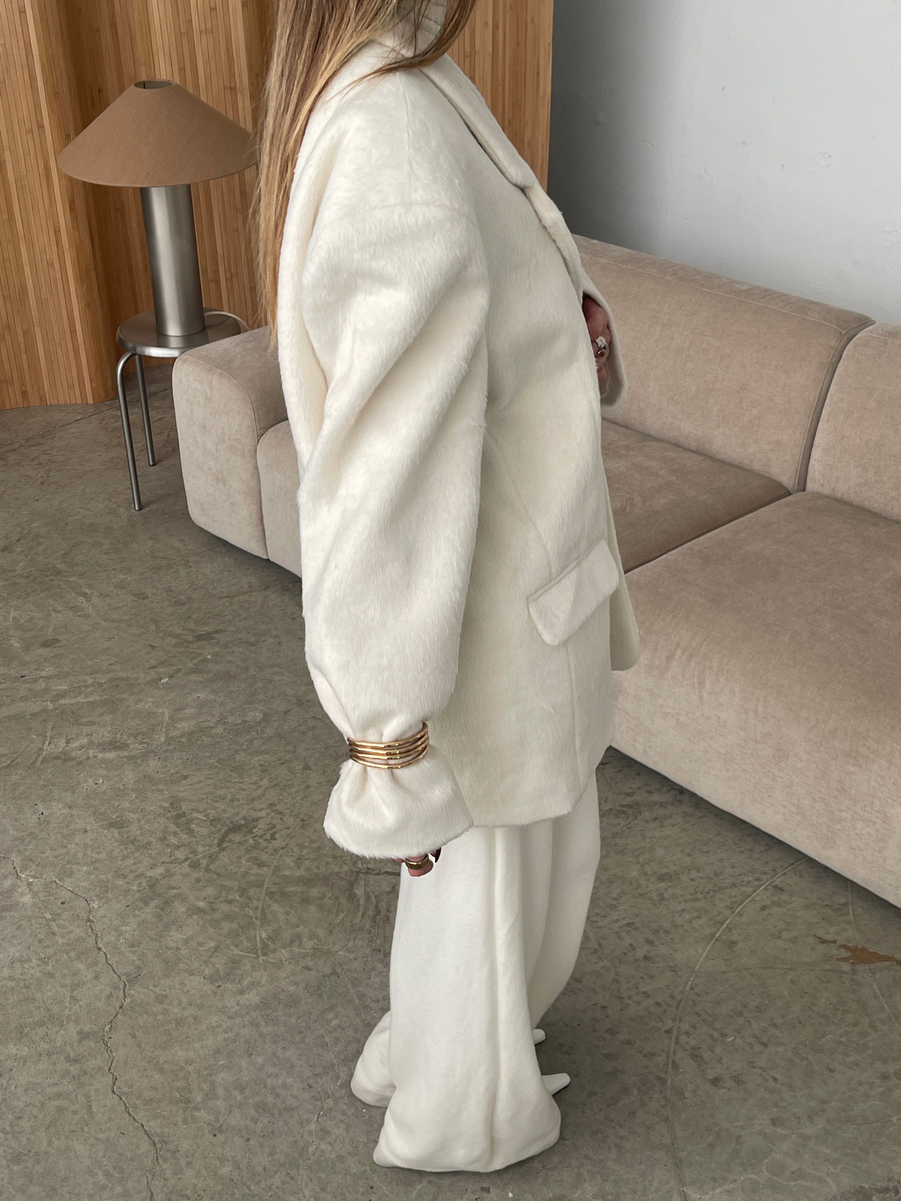 Oversized Brushed Wool Blazer Off White