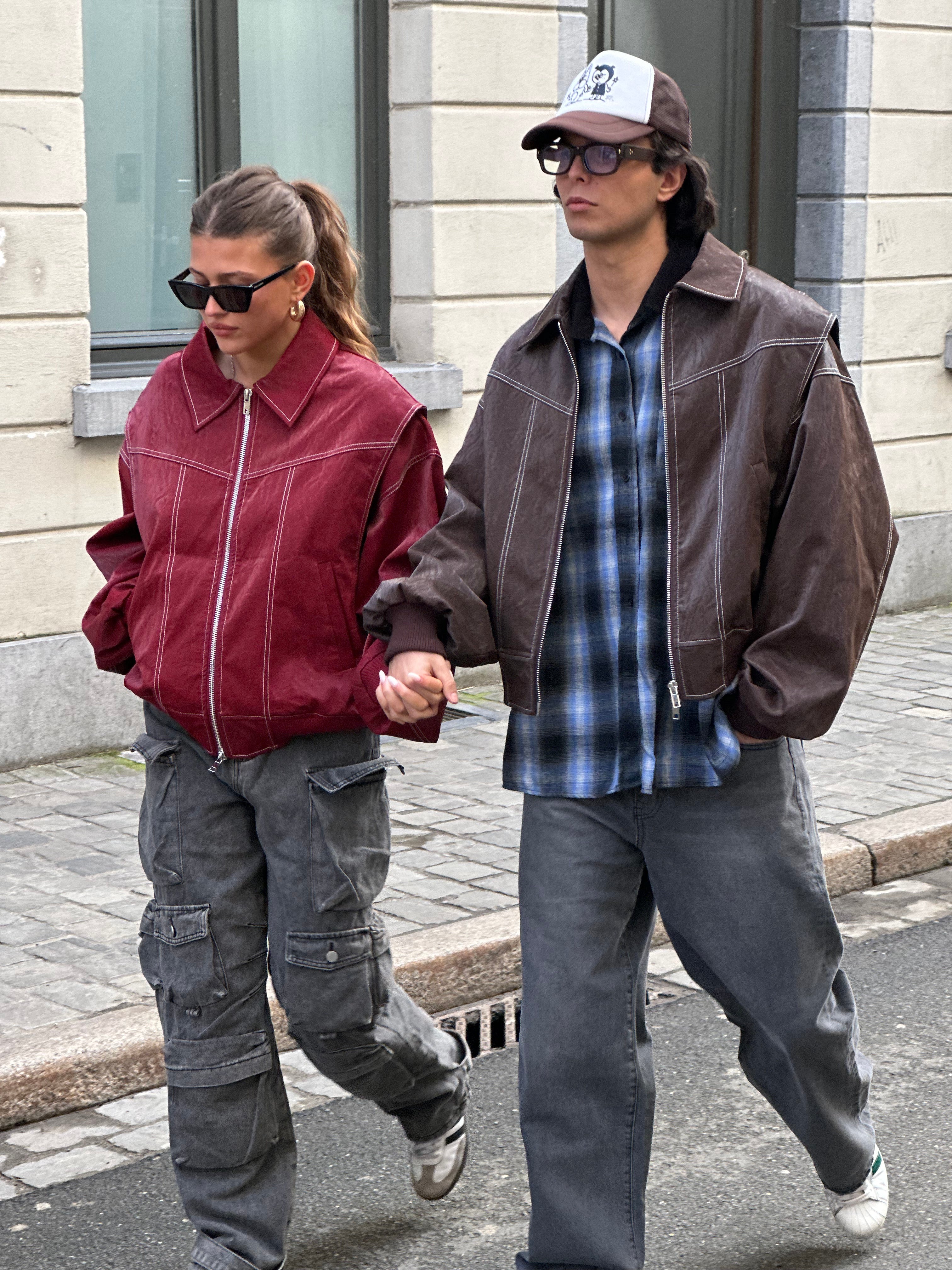 Oversized Contrast Stitch Jacket Brown