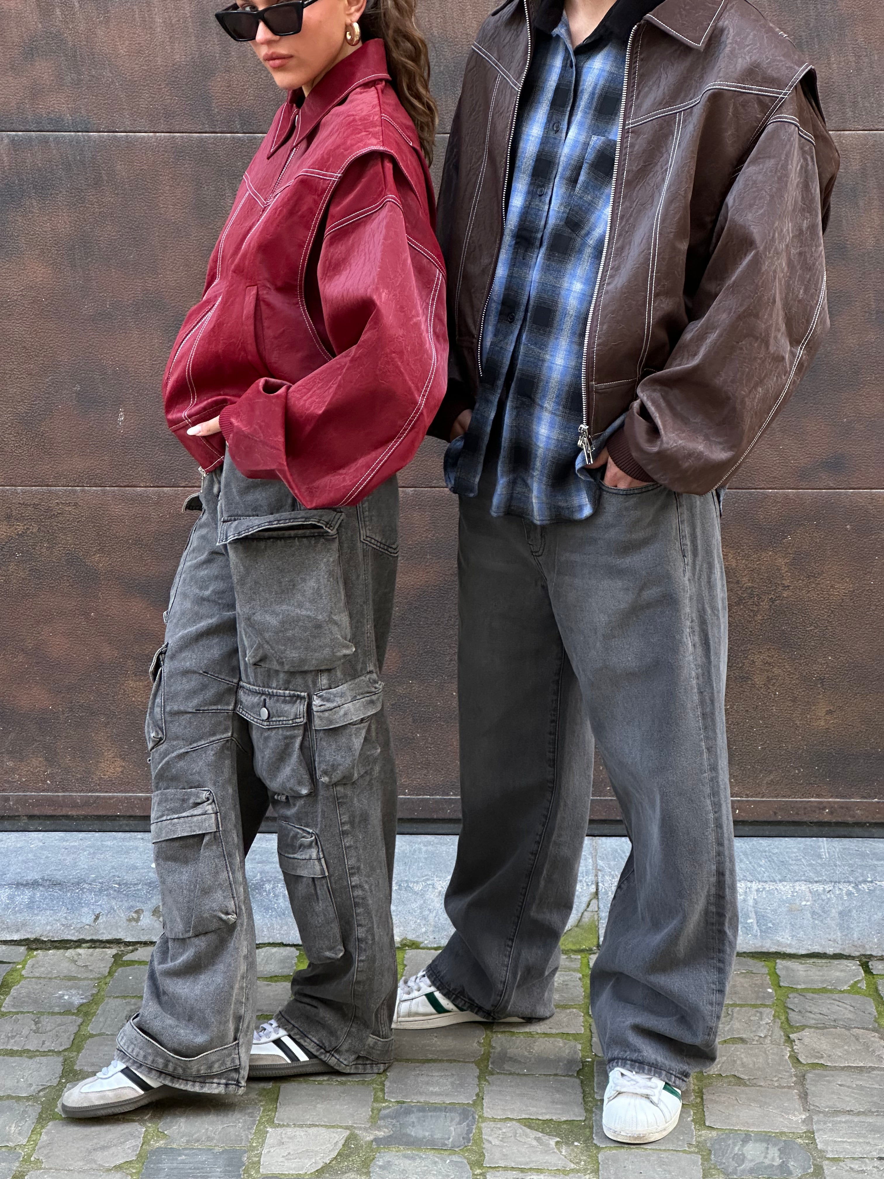 Oversized Contrast Stitch Jacket Brown