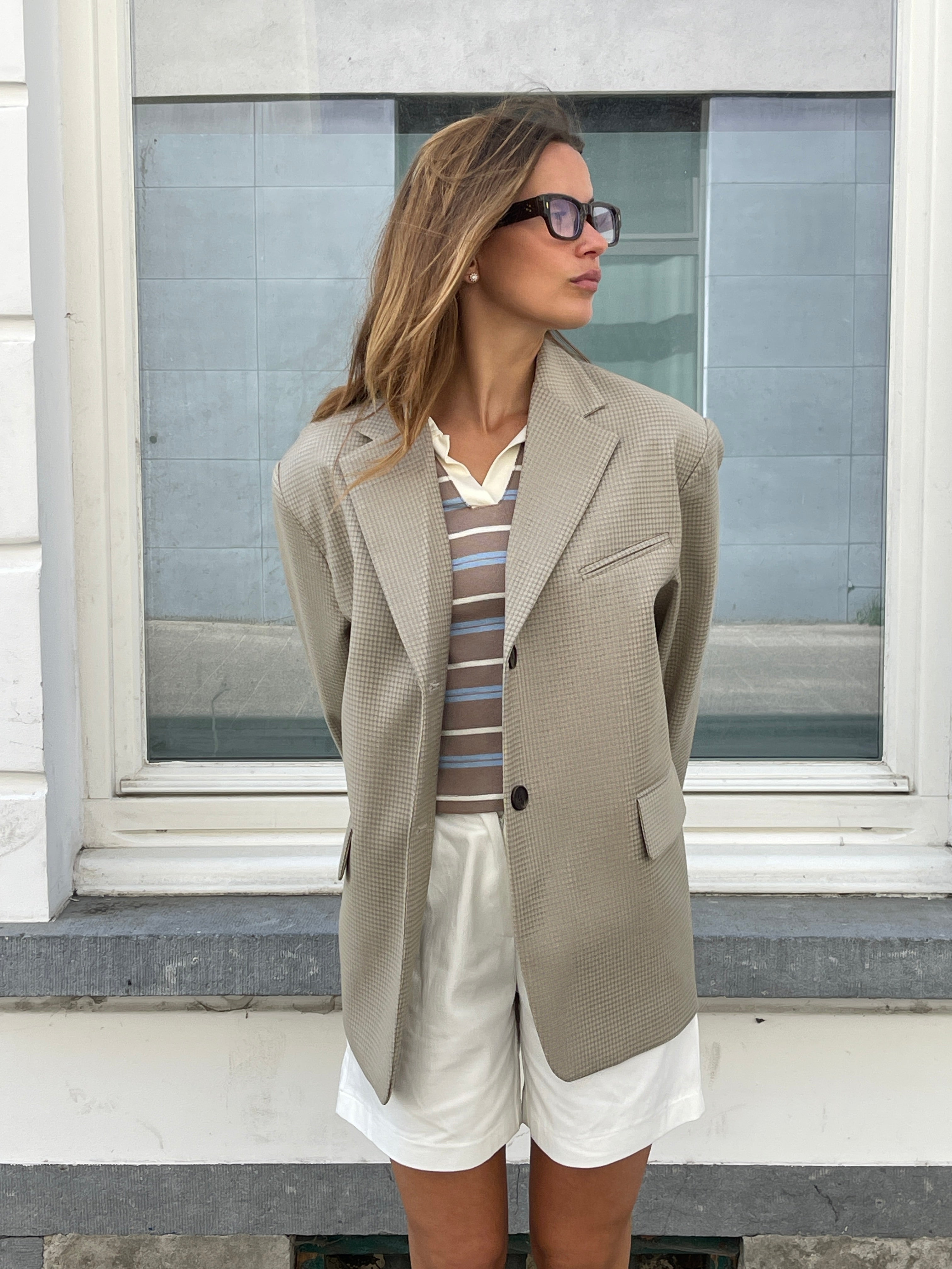 Oversized Checked Blazer Latte