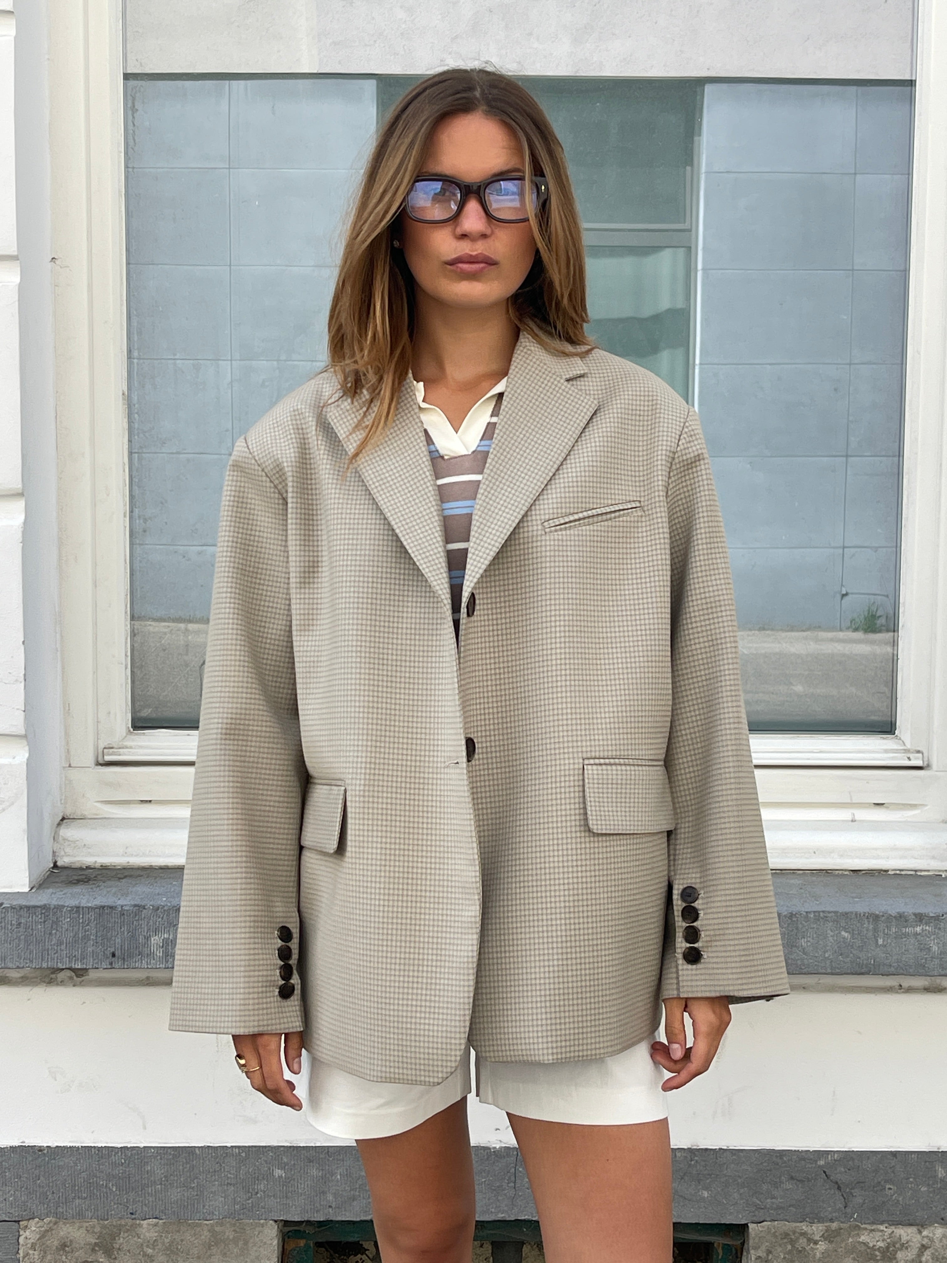 Oversized Checked Blazer Latte