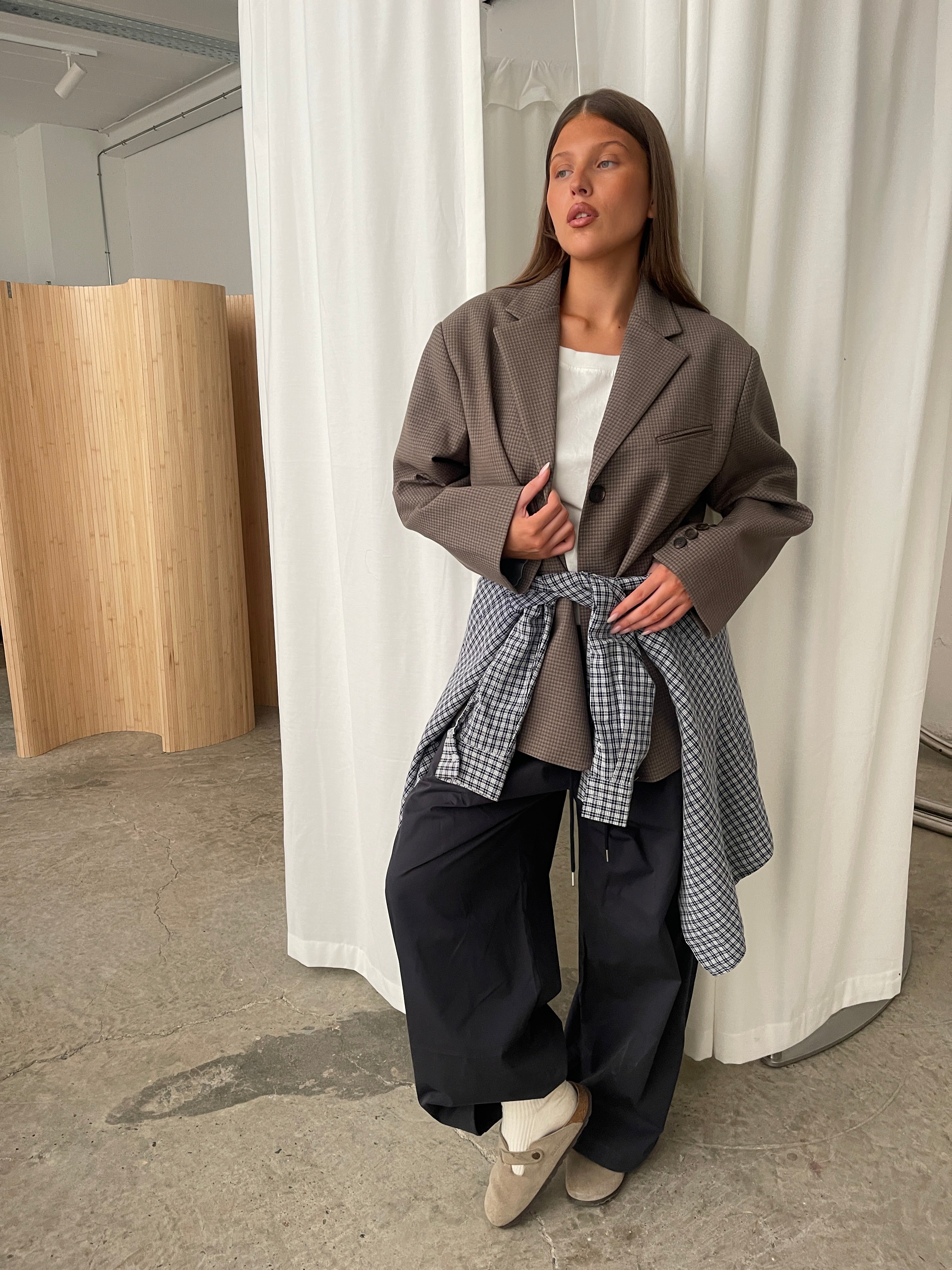 Oversized Checked Blazer Espresso