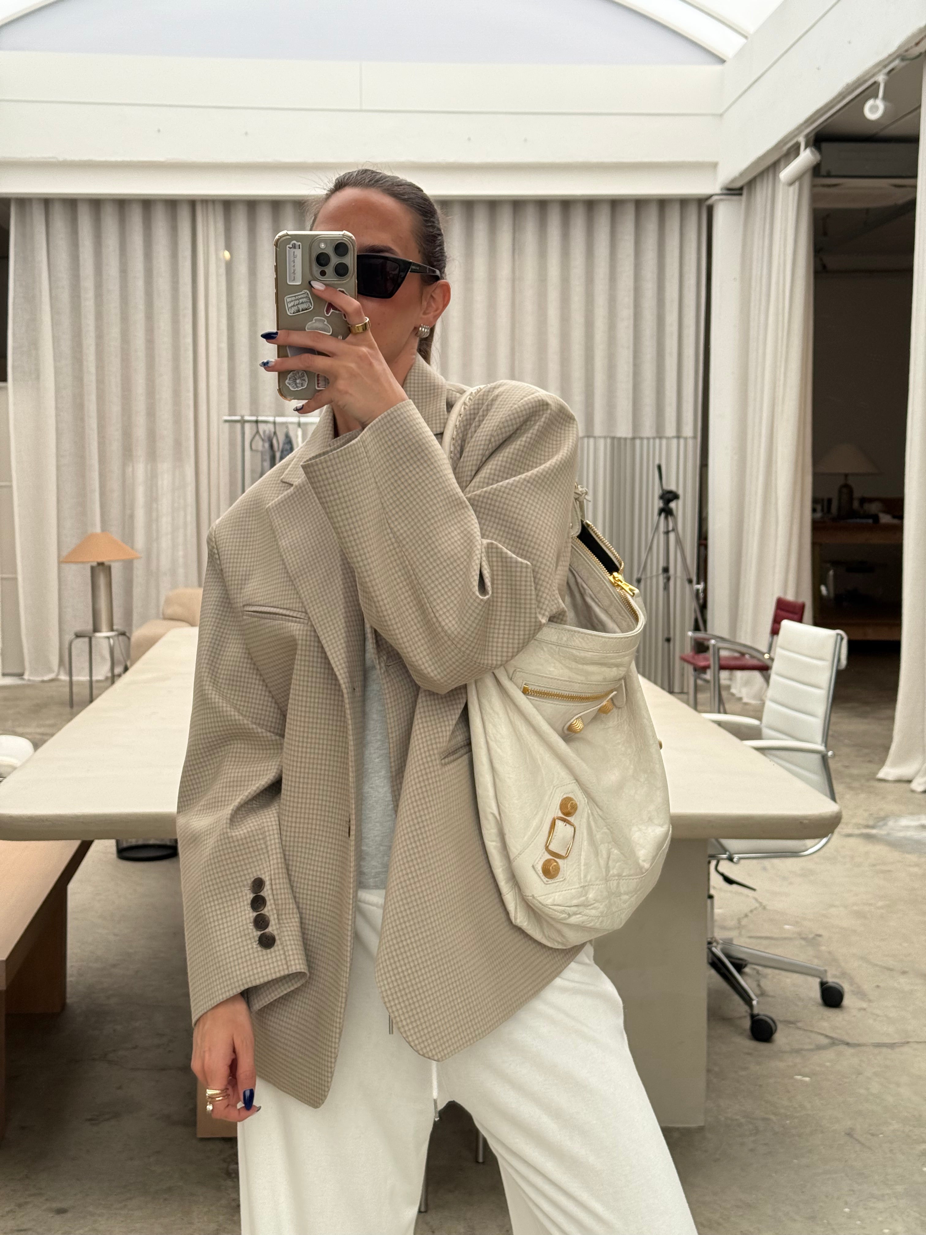 Oversized Checked Blazer Latte