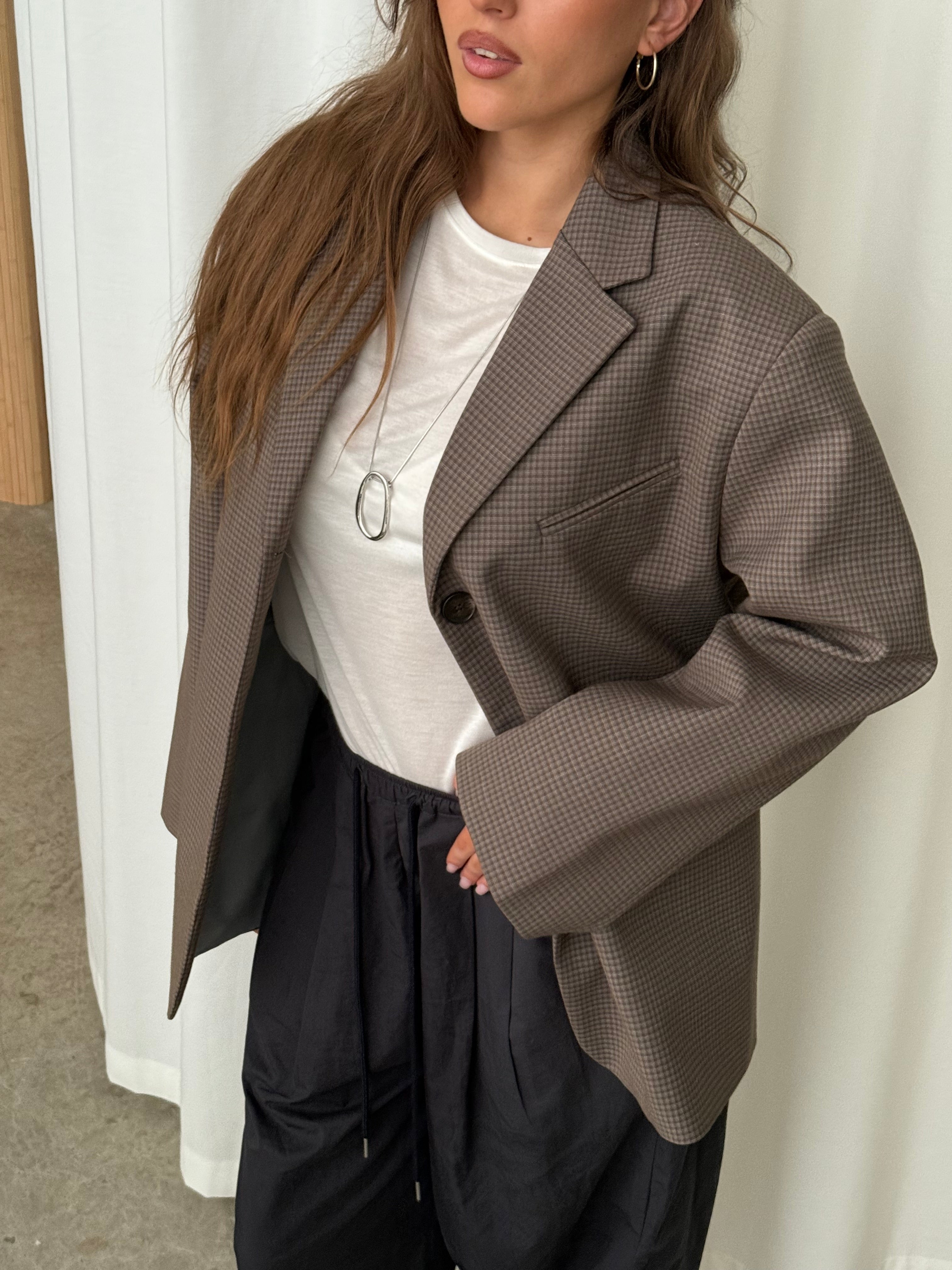 Oversized Checked Blazer Espresso