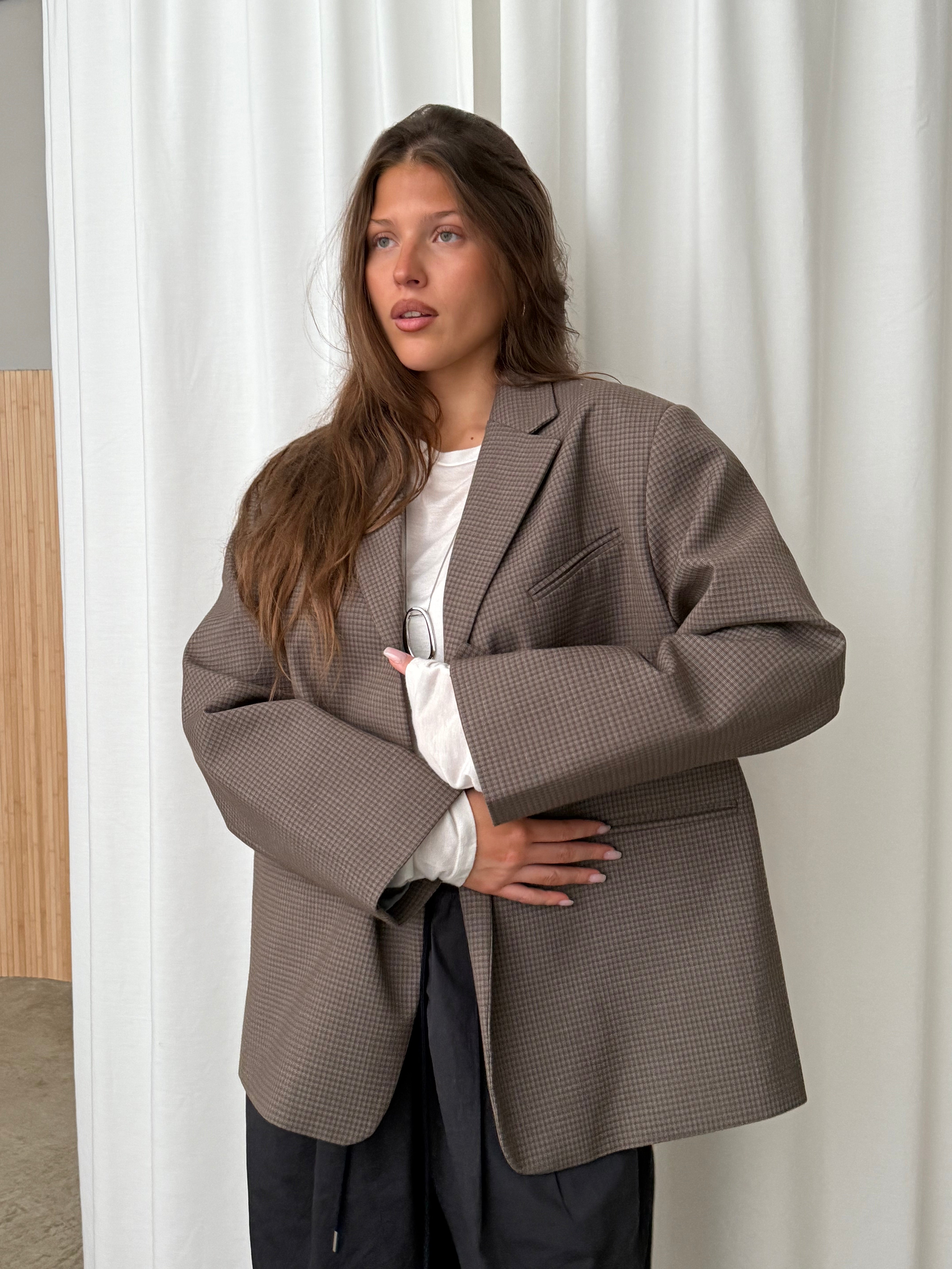 Oversized Checked Blazer Espresso