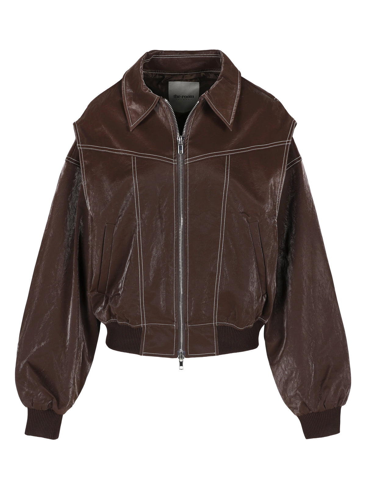 Oversized Contrast Stitch Jacket Brown