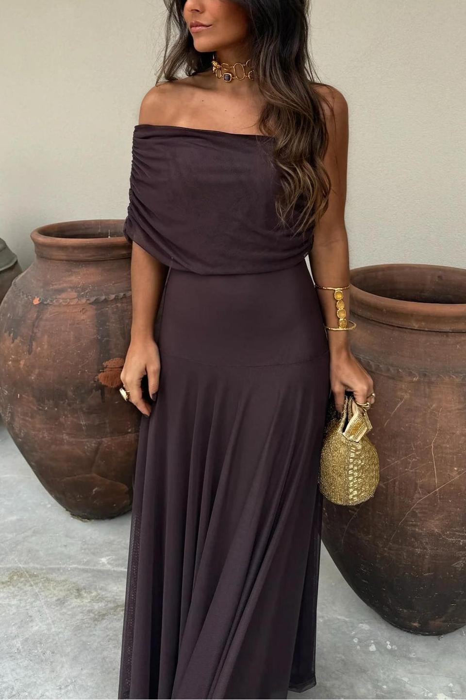 Toledo One Shoulder Mesh Maxi Dress