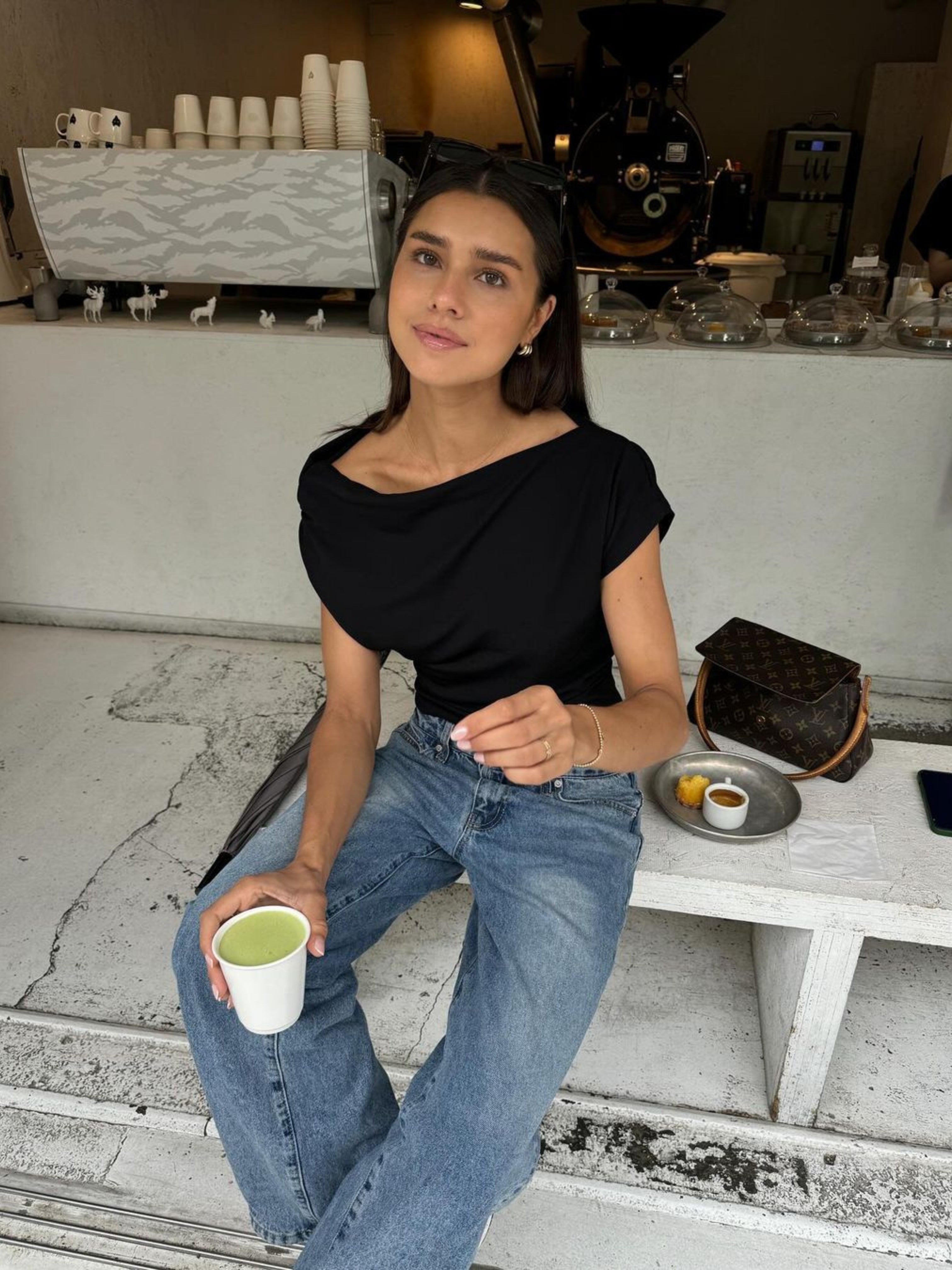 Draped Over Shoulder Top Black