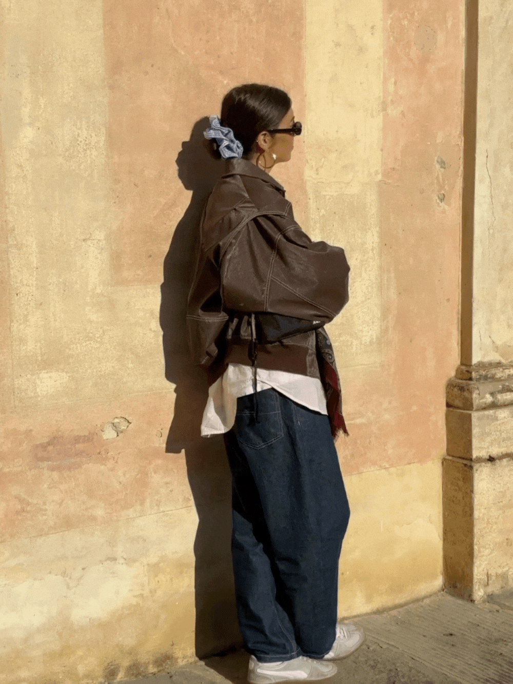 Oversized Contrast Stitch Jacket Brown