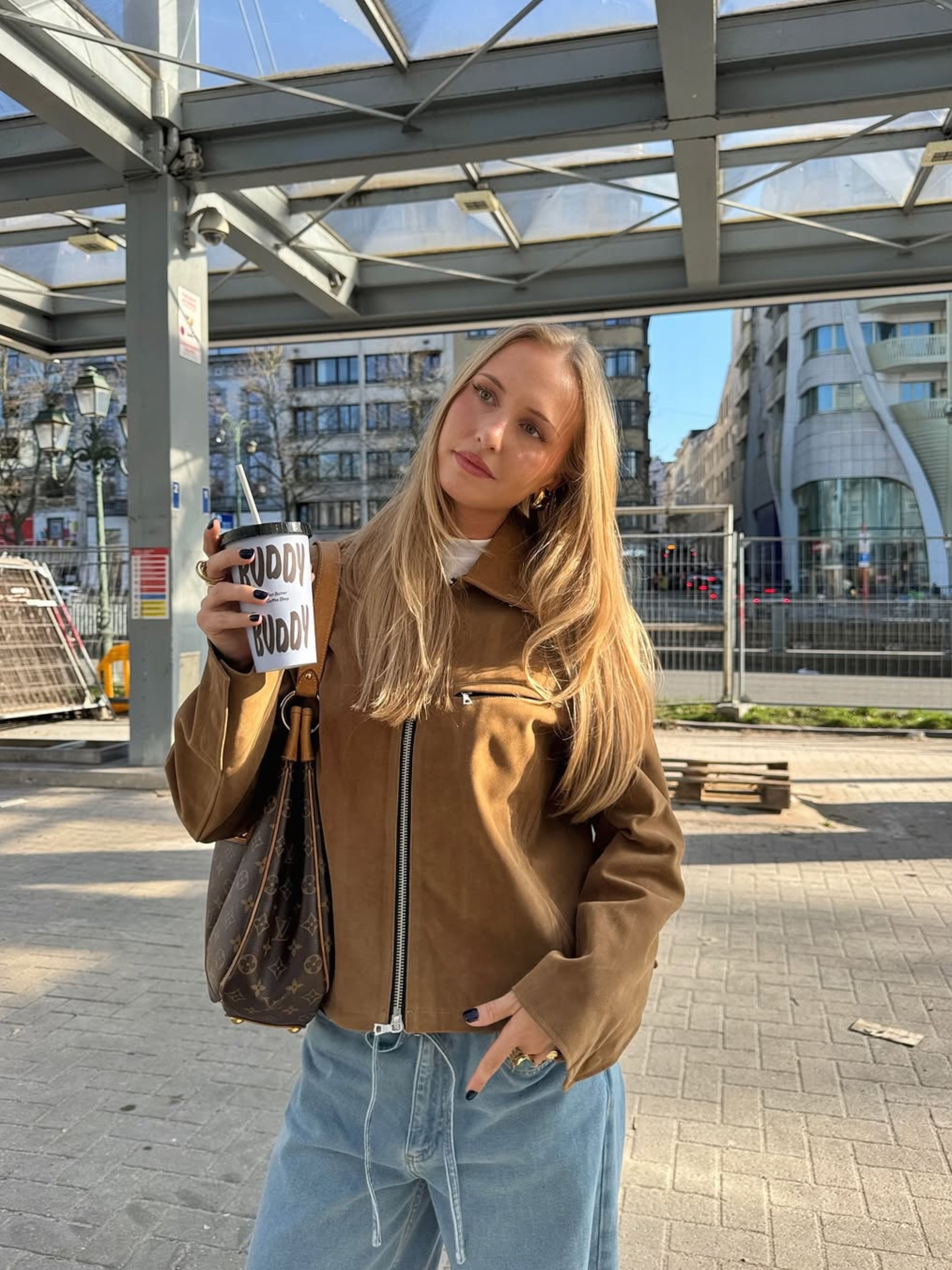 Suede Zipper Jacket Camel