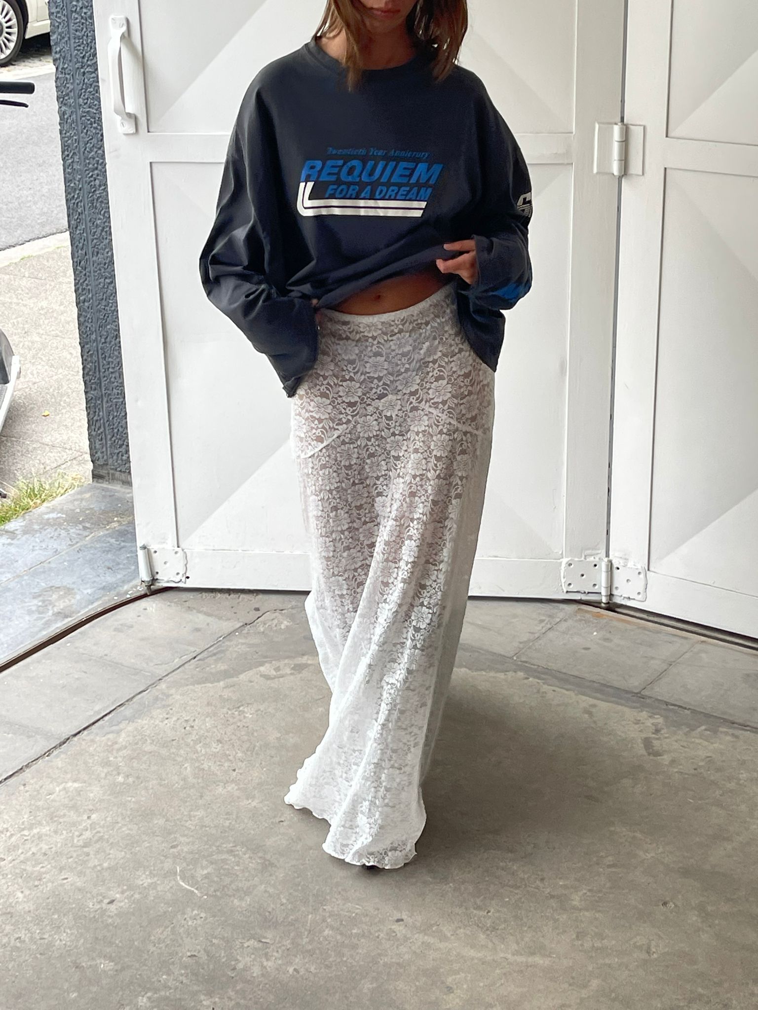 Long Lace Skirt White