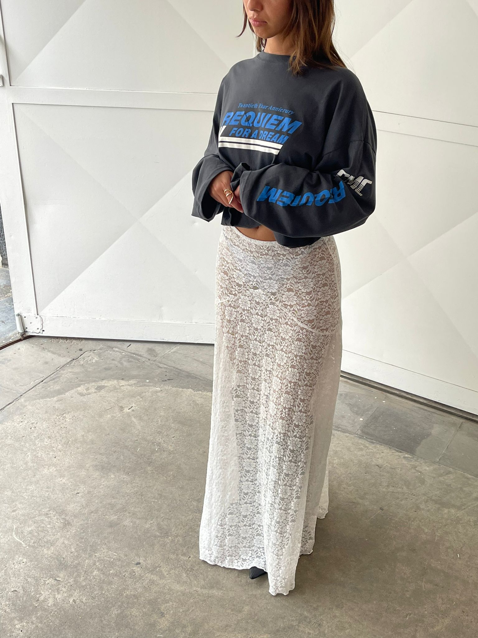 Long Lace Skirt White