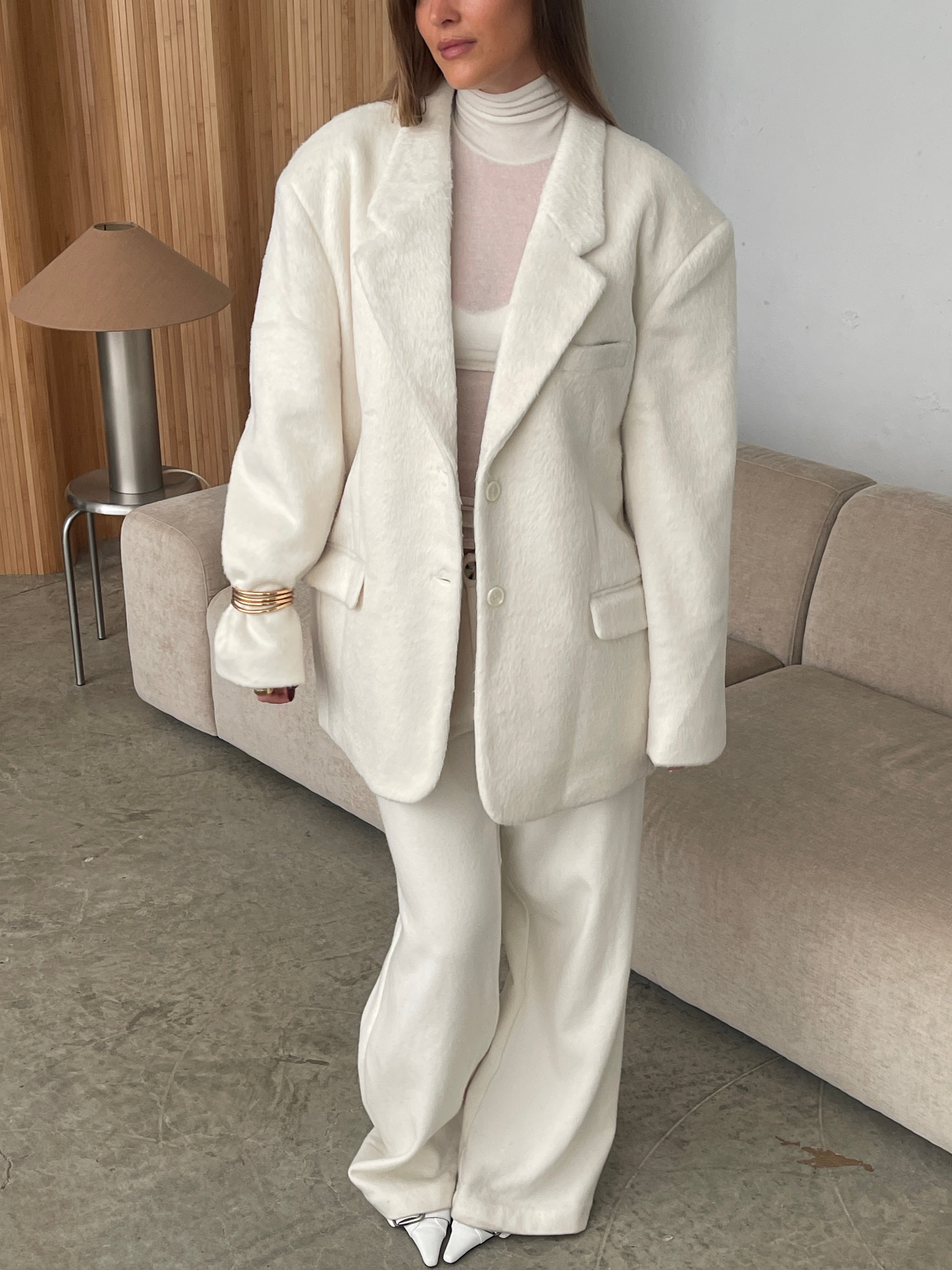 Oversized Brushed Wool Blazer Off White