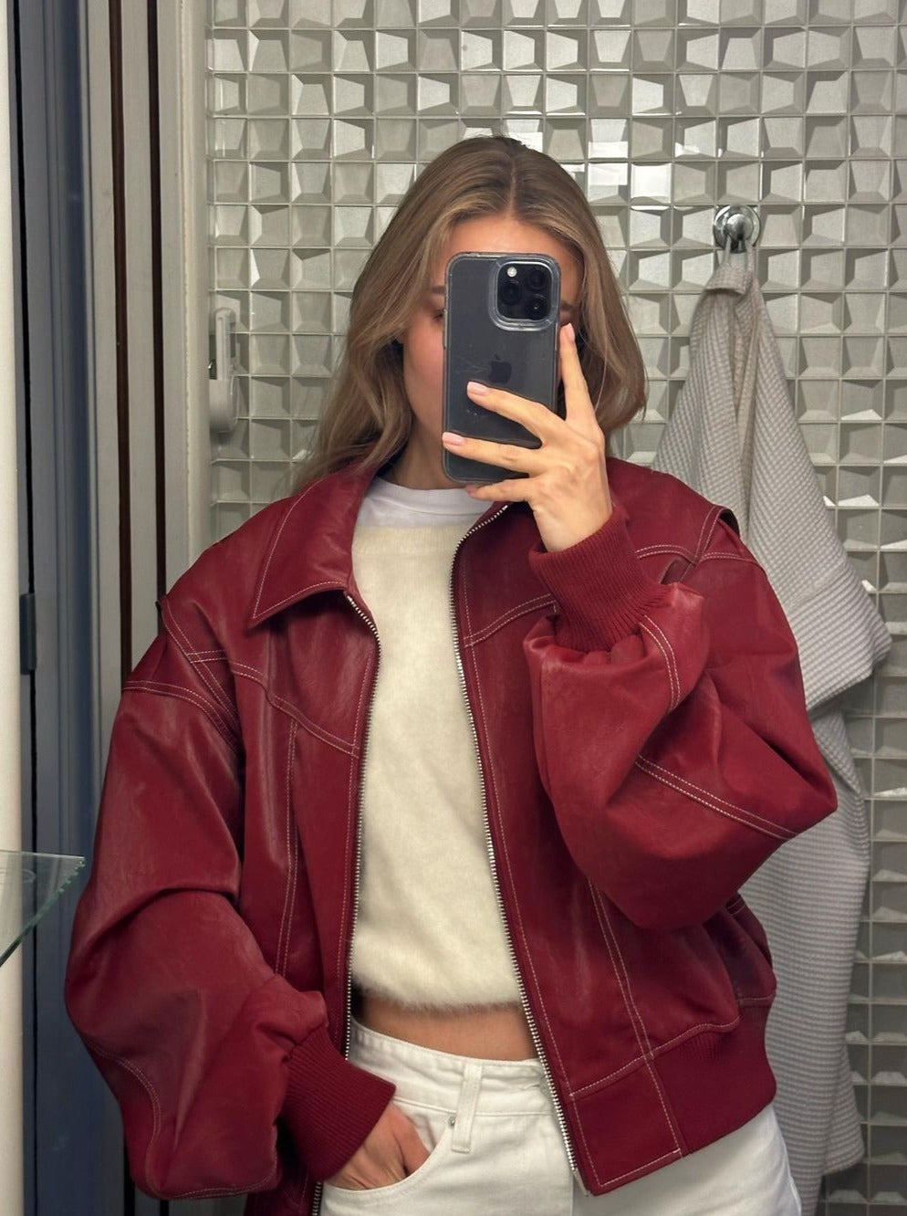 POS Oversized Contrast Stitch Jacket Red