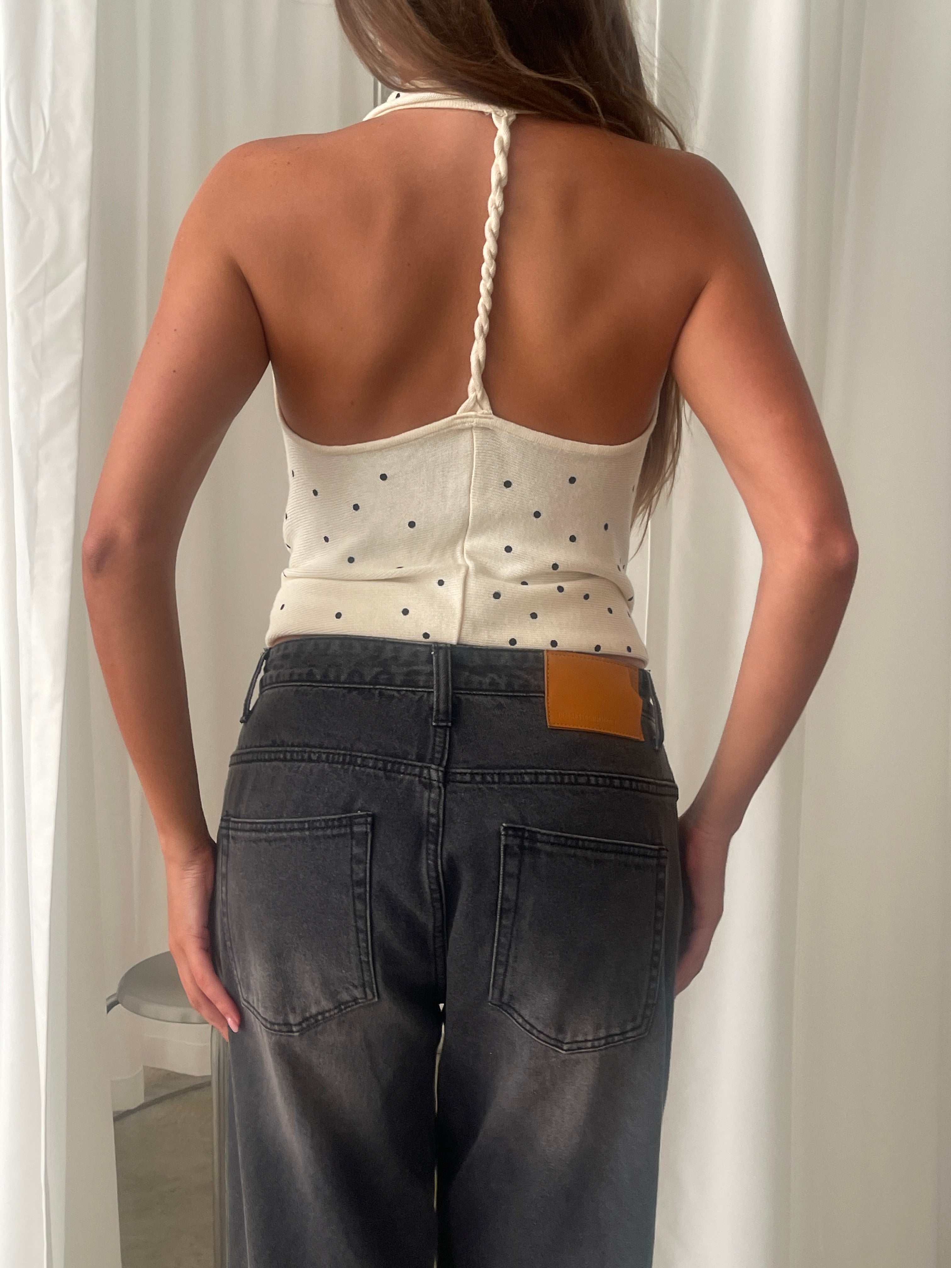 Twisted Back Knitted Halter Top Polka Dot