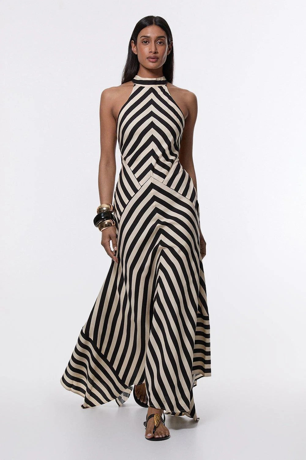 Mono Fluid Stripe Maxi Halter Dress